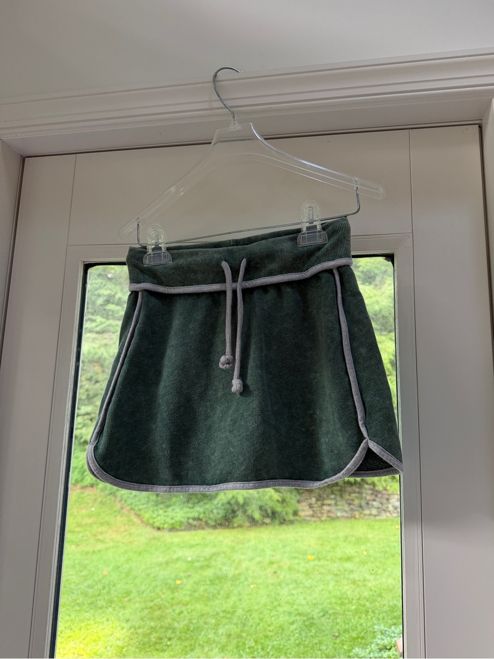 Girls' Green Drawstring Skirt with Grey Trim